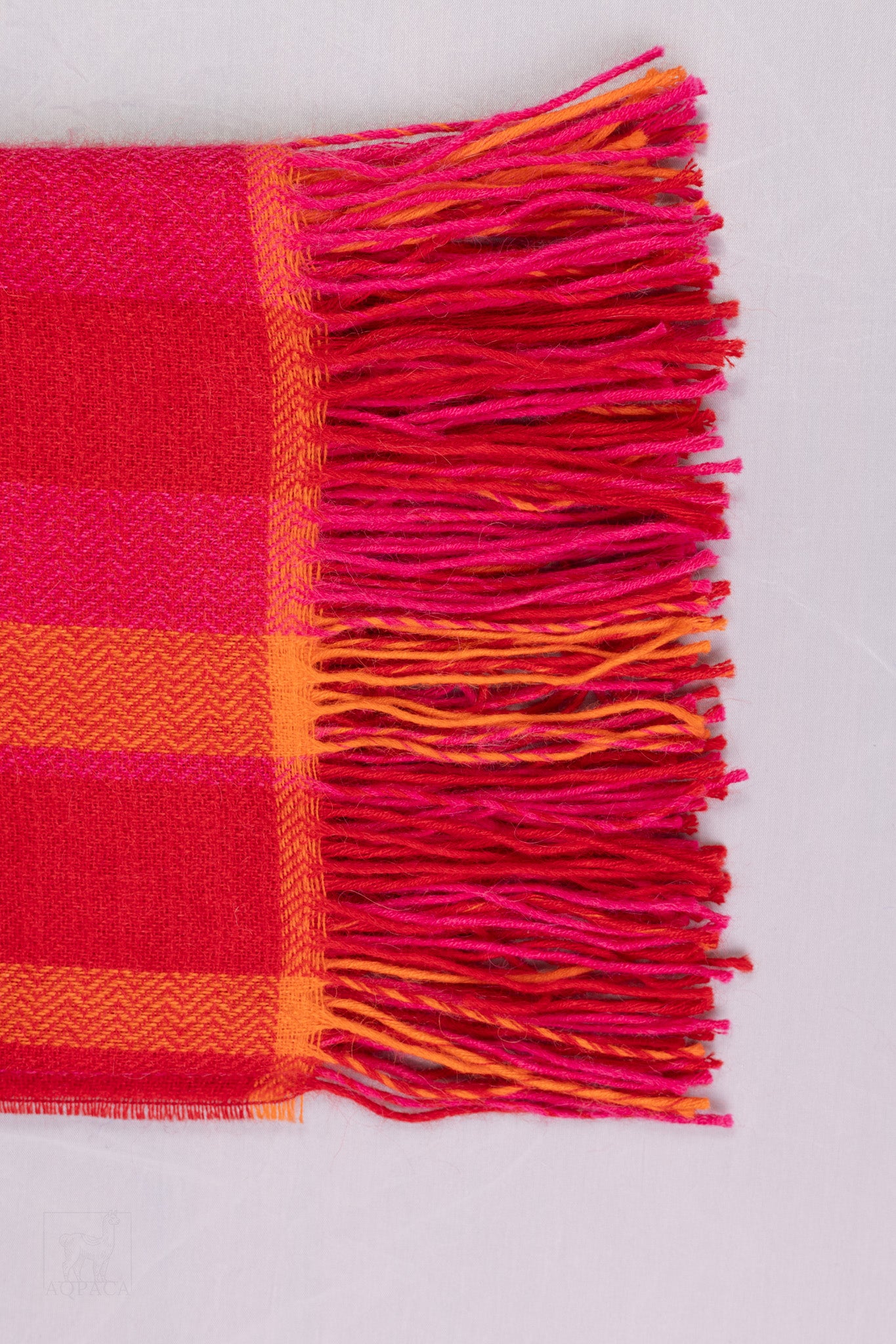 Handwoven Alpaca Wool Scarf – Rose and Orange Plaid, Sustainable Luxury Accessory