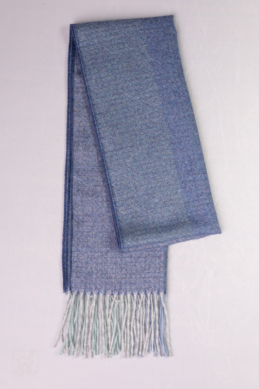 Baby Alpaca Wool Scarf – Blue with Fringe, Luxuriously Soft and Sustainable