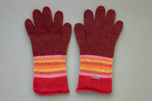 Handmade Premium Baby Alpaca Wool Gloves – Warm & Stylish Red with Stripes