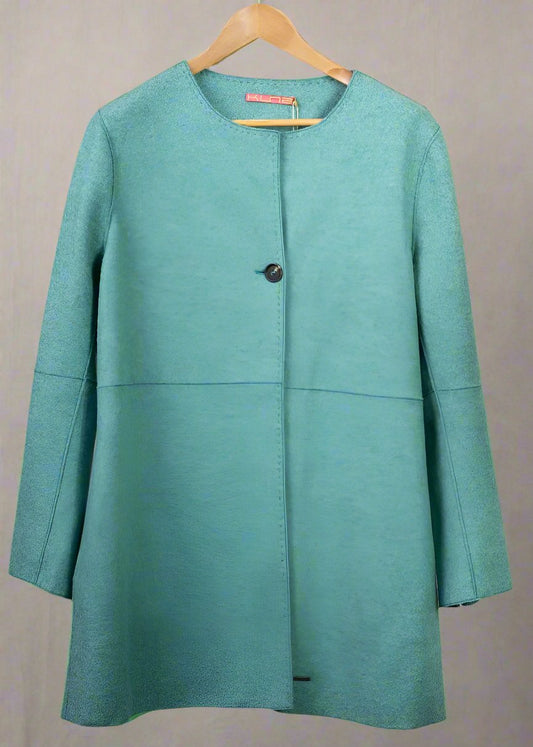 Alpaca Wool Felted Coat – Elegant Teal Green, Sustainable Luxury Outerwear