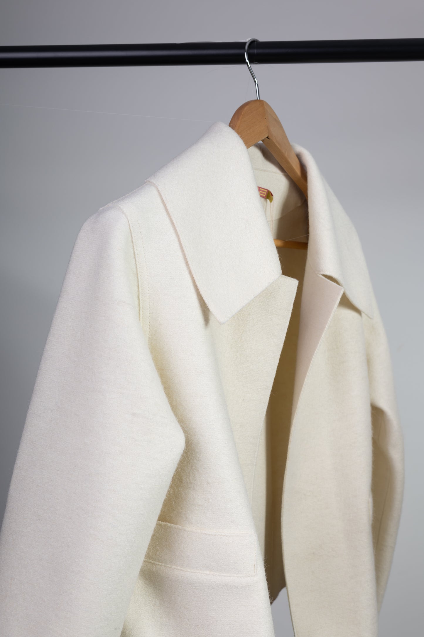 Refined Women Alpaca Wool Coat – Ivory Color Felted Outerwear, Sustainable & Elegant Design