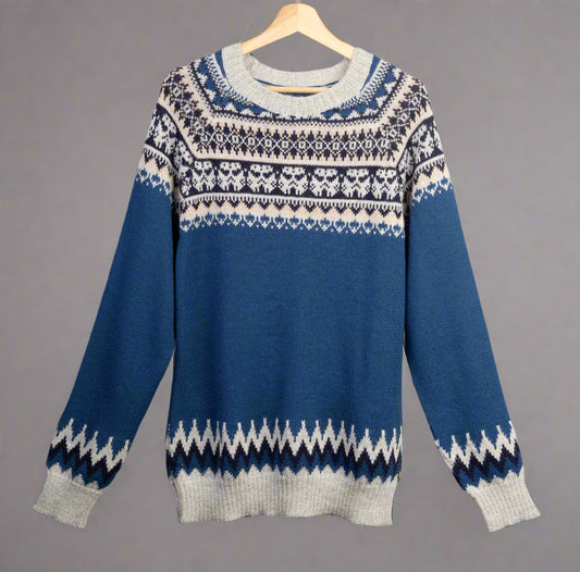 Blue Andean Charm 100% Baby Alpaca Wool Sweater – Handcrafted in Peru