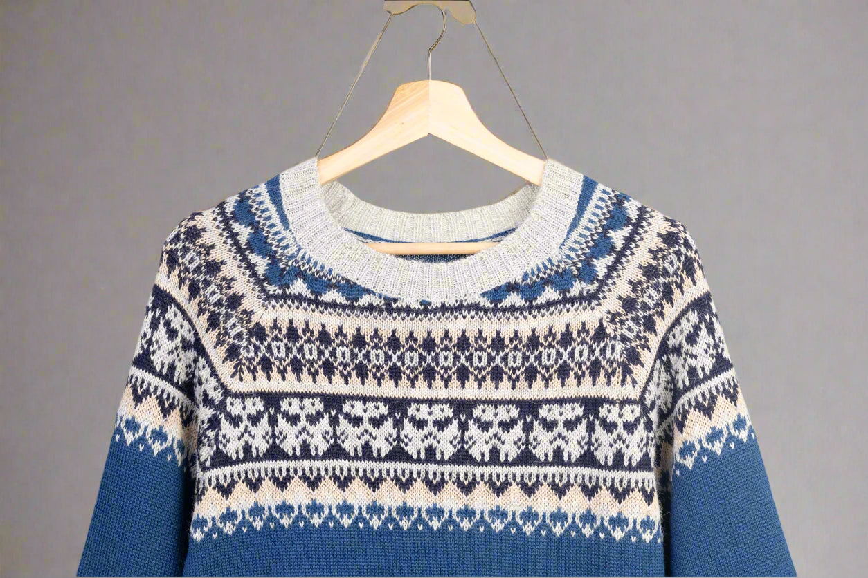 Blue Andean Charm 100% Baby Alpaca Wool Sweater – Handcrafted in Peru