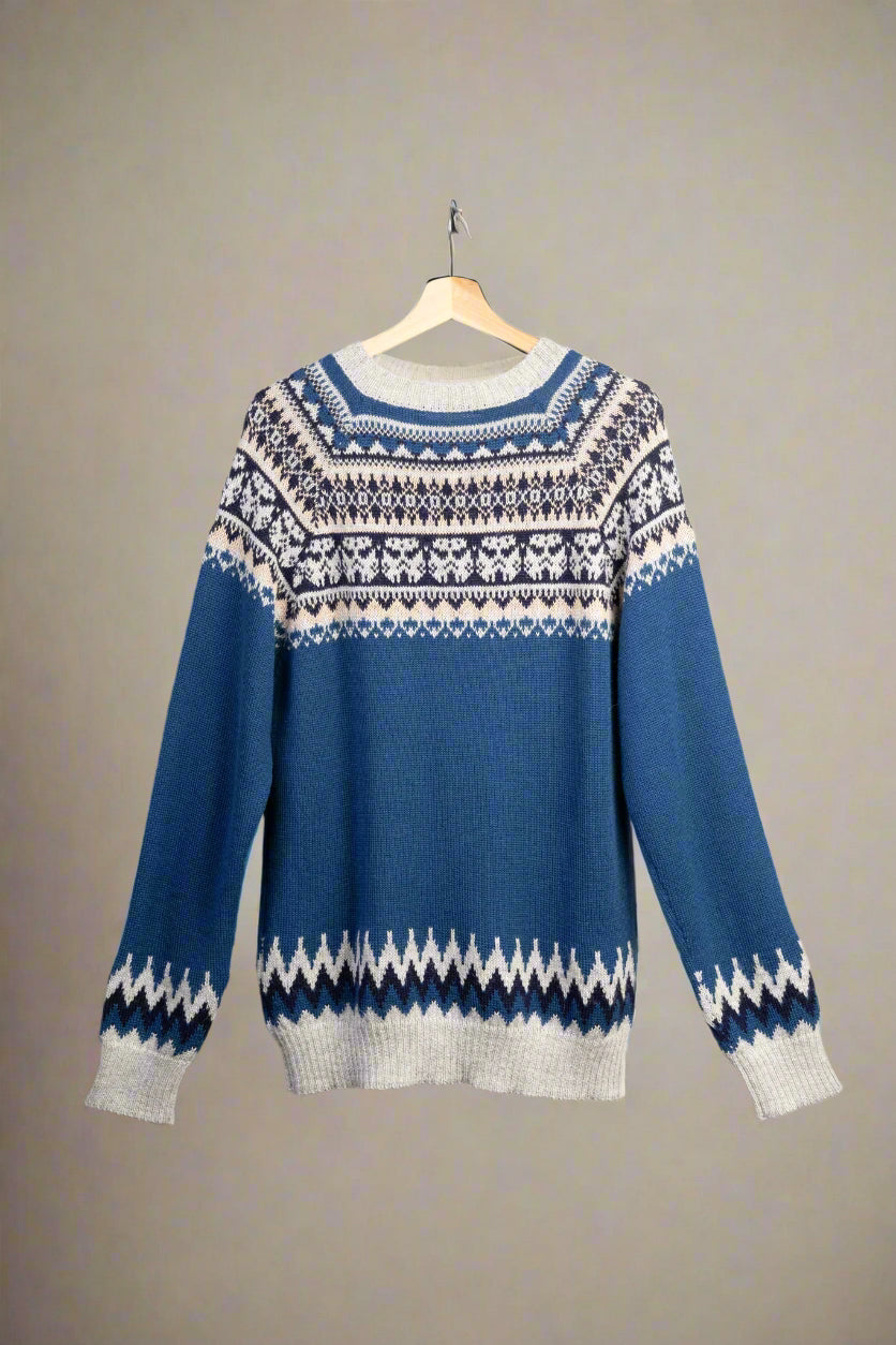 Blue Andean Charm 100% Baby Alpaca Wool Sweater – Handcrafted in Peru