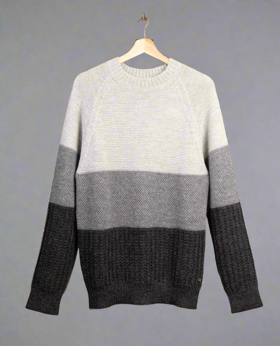 Modern Colorblock 100% Baby Alpaca Wool Sweater – Shades of Gray