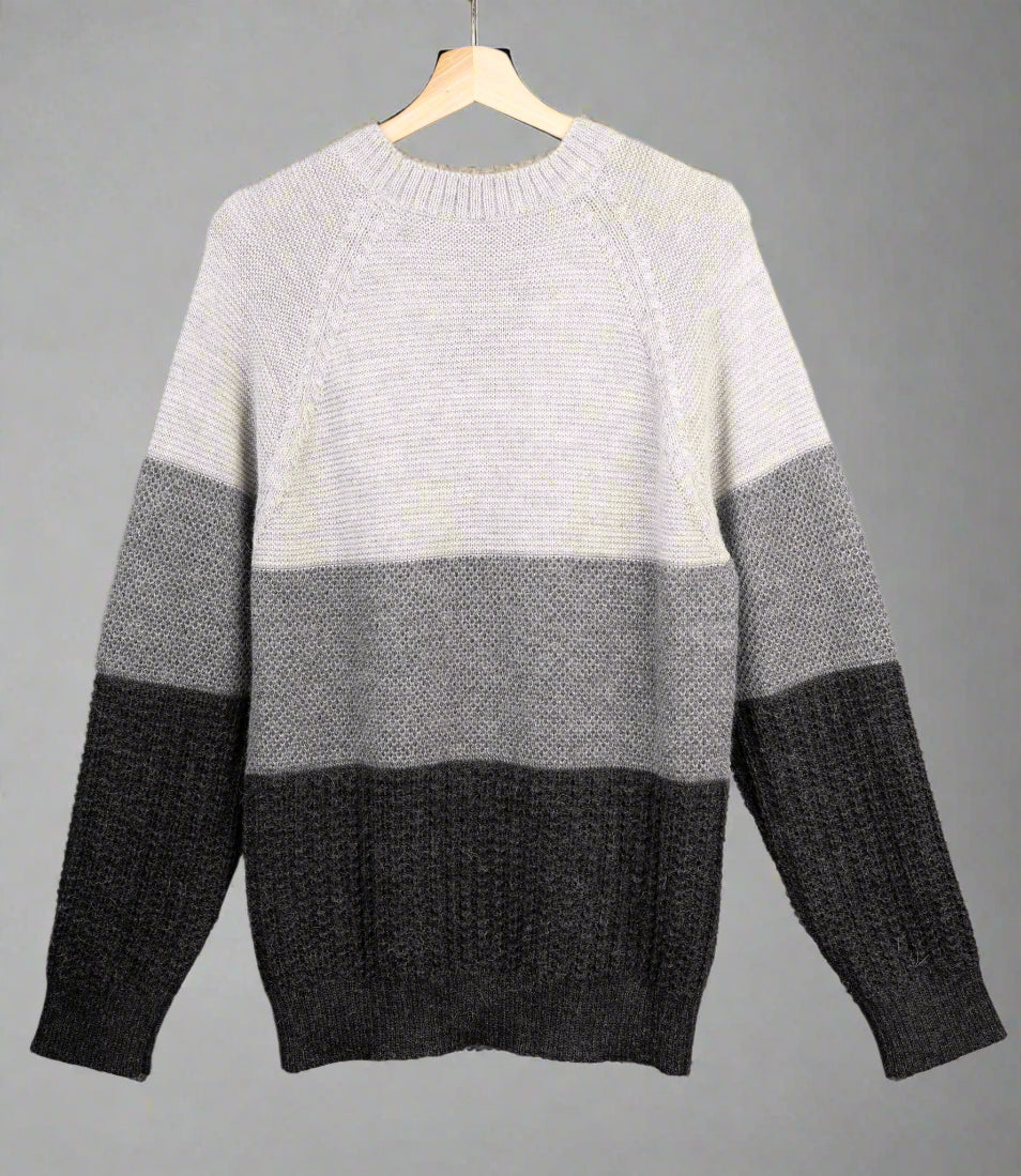 Modern Colorblock 100% Baby Alpaca Wool Sweater – Shades of Gray