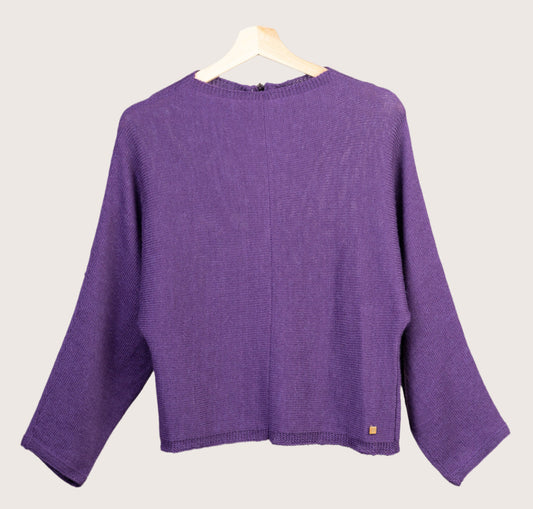 Elegant 100% Baby Alpaca Wool Cropped Sweater – Vibrant Purple